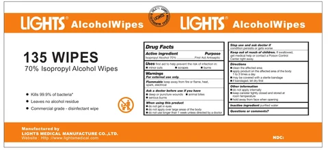 Lights Alcohol Wipes packaging