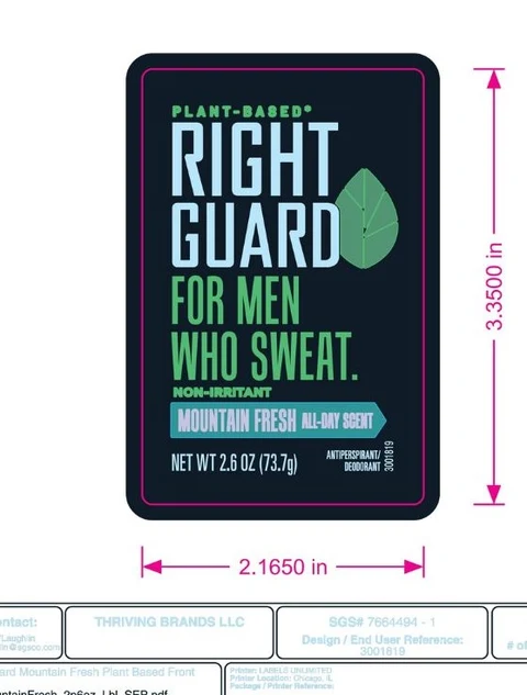Right Guard Plant Based Antiperspirant and Deodorant Mountain Fresh Invisible Solid packaging