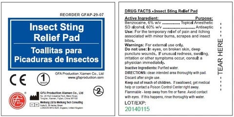 Insect Sting Relief Pad packaging