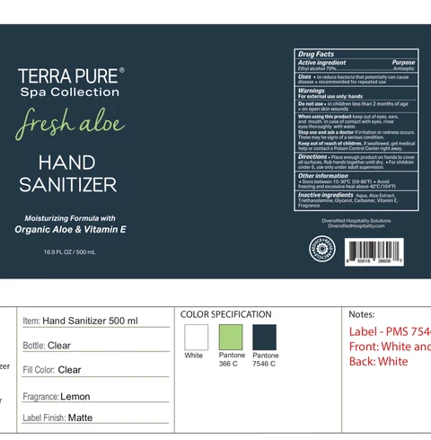 TERRA PURE Spa Collection Fresh Aloe Hand Sanitizer Moisturizing Formula with Organic Aloe and Vitamin E 포장