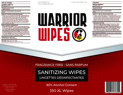 Warrior Wipes Sanitizing Wipes packaging