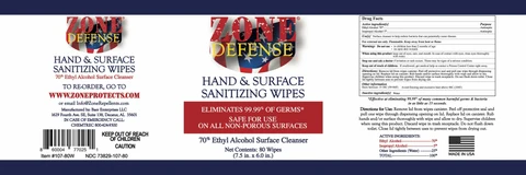 Zone Defense Hand and Surface Sanitizing Wipes 포장