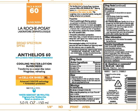 La Roche Posay Laboratoire Dermatologique Anthelios 60 Face and Body Cooling Water Broad Spectrum SPF 60 Sunscreen Water Resistant 80 Minutes packaging