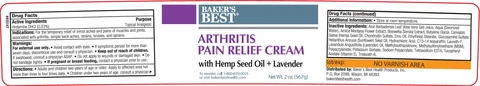 BAKERS BEST Arthritis Pain Relief Cream with Hemp and Lavender 포장