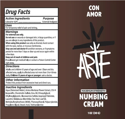 Arte Maximum strength Numbing Cream 포장