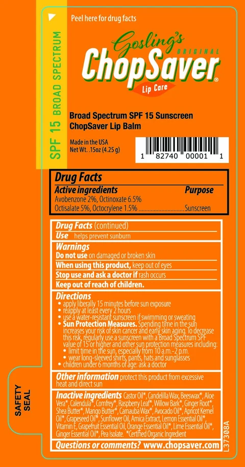 Chop Saver Lip Care Broad Spectrum SPF 15 Sunscreen Lip Balm Label Artwork