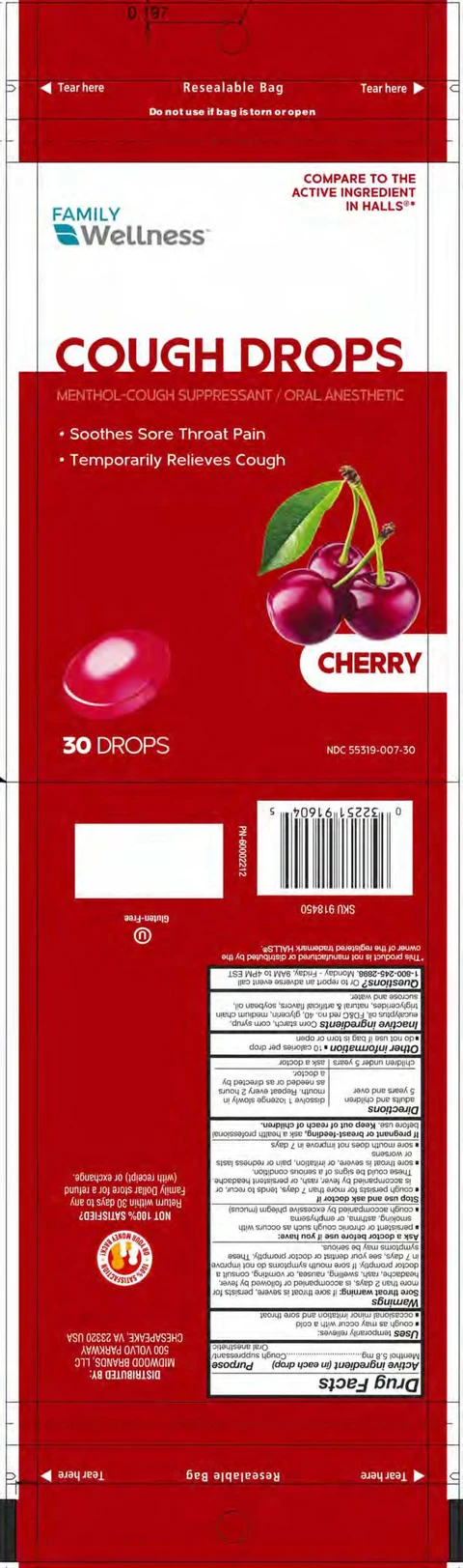 cherry cough drops packaging