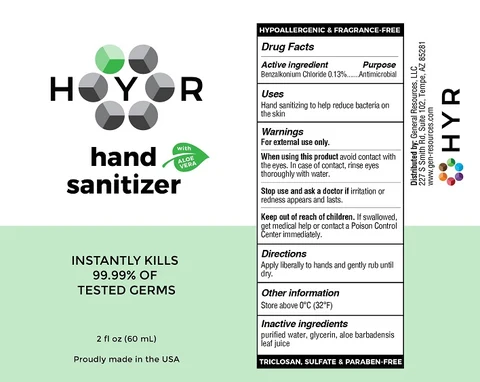 HYR Hand Sanitizer with Aloe Vera packaging
