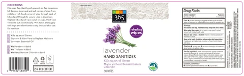 Lavender Hand Sanitizing Wipes packaging