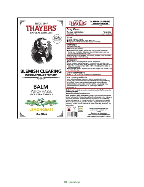 Thayers Since 1847 Natural Remedies Blemish Clearing Witch Hazel Aloe Vera Formula Balm packaging