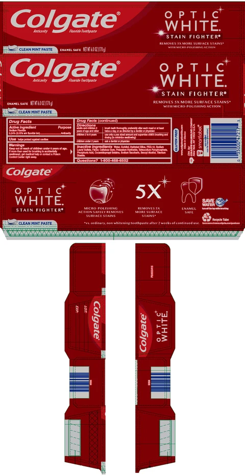 Colgate Optic White Stain Fighter Clean Mint 포장