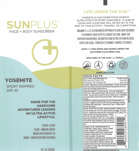 Sunplus Sunscreen Yosemite SPF 45 포장