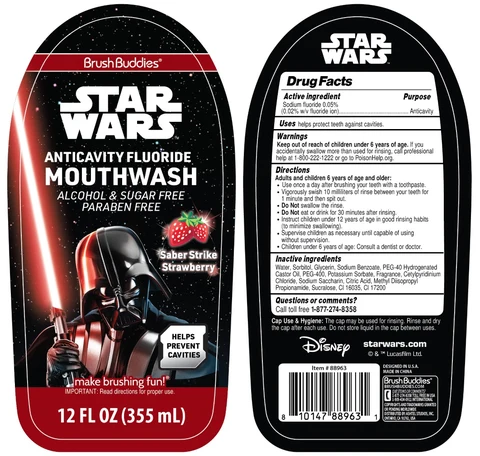 Brush Buddies STAR WARS ANTICAVITY FLUORIDE - Saber Strike Strawberry packaging
