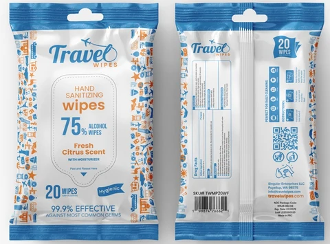 Travel Wipes Fresh Citrus Scent packaging