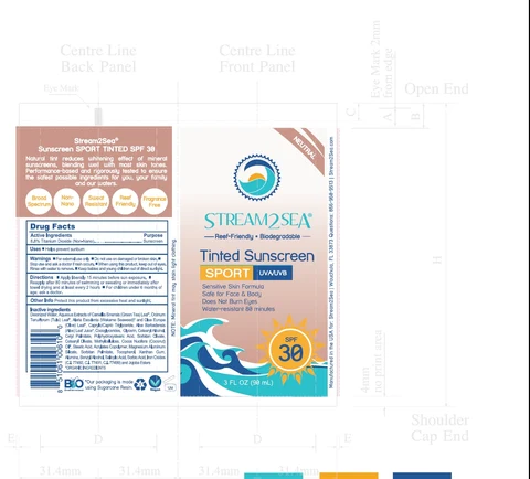 Stream2Sea Broad Spectrum Sport Face & Body SPF 30-TINTED 3oz