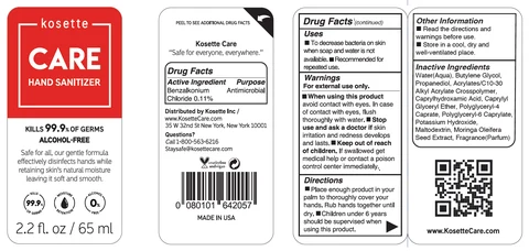 Kosette CARE Hand Sanitizer Alcohol-Free packaging