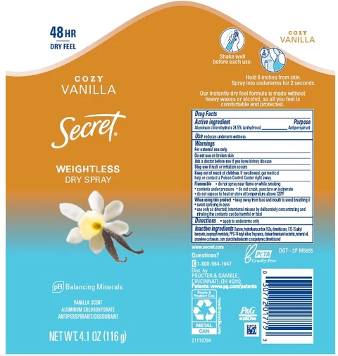 Secret Weightless Dry Cozy Vanilla 포장