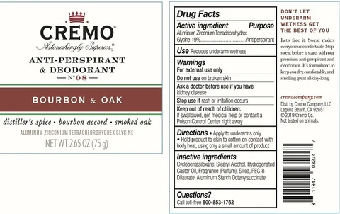 Cremo Anti-Perspirant DeodorantBourbon and Oak 포장