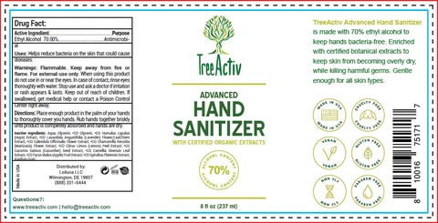 TreeActiv Advanced Hand Sanitizer packaging