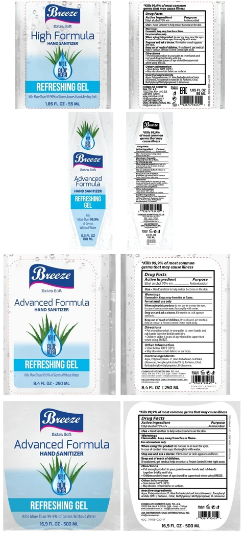 Breeze Hand Sanitizer With Vitamin E and Aloe Vera packaging