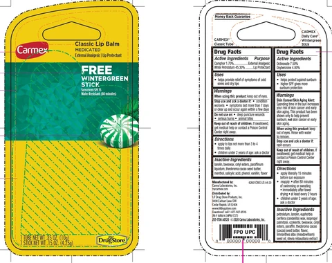 Carmex Classic Lip Balm Medicated Free Wintergreen Stick 포장