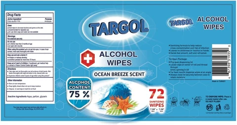 TARGOL ALCOHOL WIPES - OCEAN BREEZE SCENT 포장