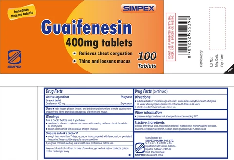 SIMPEX Guaifenesin 포장