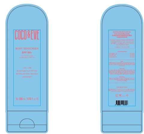 COCO EVE BODY SUNSCREEN SPF50 plus packaging