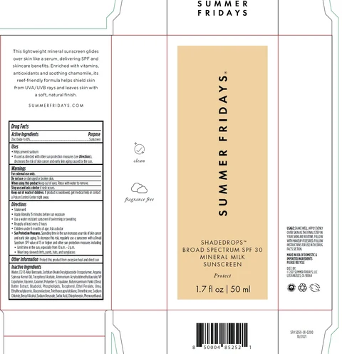 Summer Fridays Shadedrops Broad Spectrum SPF 30 Mineral Milk Sunscreen 포장