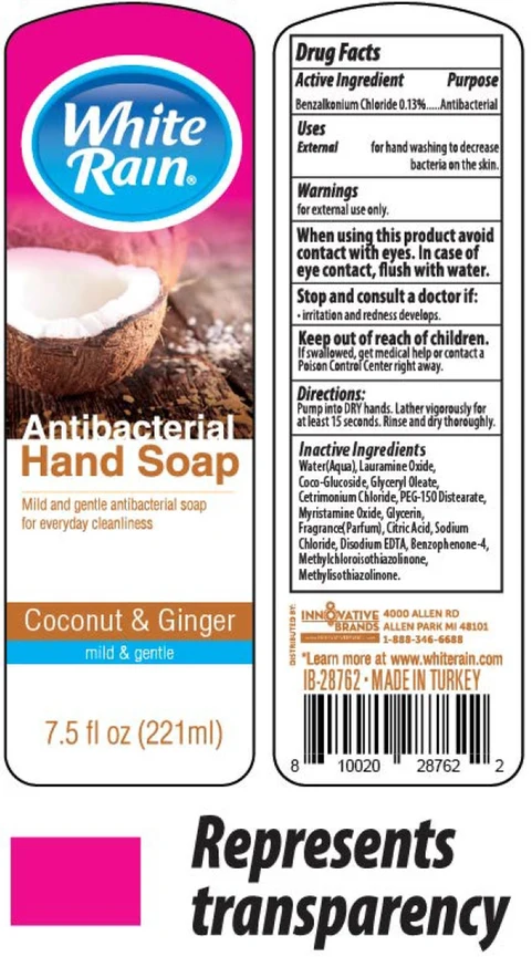 White Rain Antibacterial Hand COCONUT and GINGER packaging