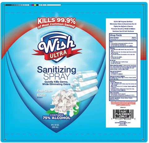 WISH ULTRA ALCOHOL SANITIZINGFRESH LINEN AND LILAC packaging