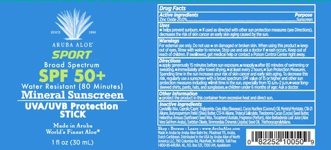Sport Broad Spectrum SPF50 Water Resistant 80 minutes Mineral Sunscreen UVA UVB Protection Stick packaging