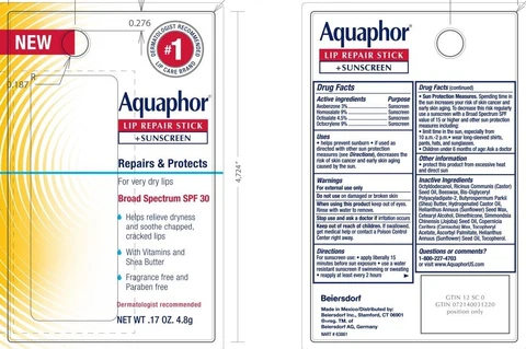 Aquaphor Lip Repair Stick and Sunscreen 포장
