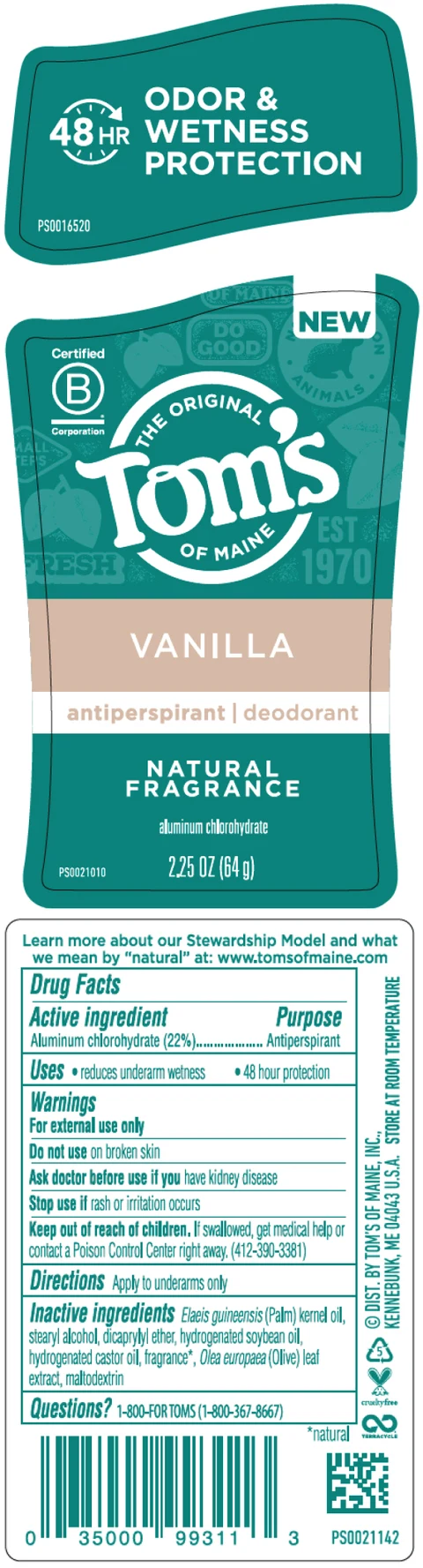 Toms of Maine Vanilla Antiperspirant / Deodorant packaging
