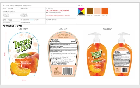 WIPE OUT ANTIBACTERIAL Liquid Hand juicy peach packaging