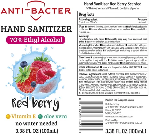 Anti-Bacter Hand Sanitizer 70 Ethyl Alcohol Red Berry 포장