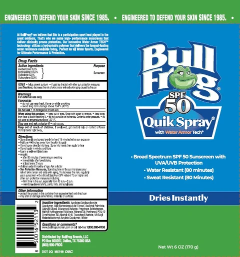 Bull Frog SPF 50 Quik with Water Armor Tech packaging