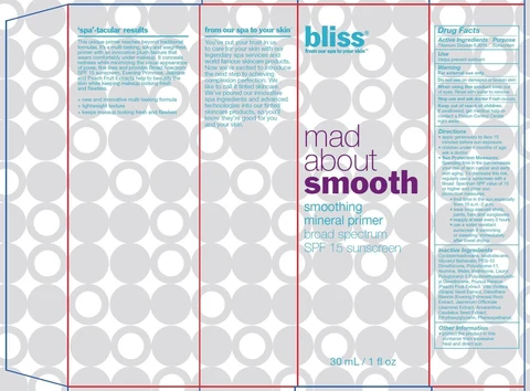 Bliss Mad About Smooth Smoothing Mineral Primer Broad Spectrum SPF 15 Sunscreen 포장