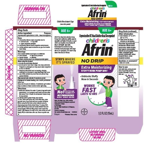 Children Afrin No Drip Extra Moisturizing Stuffy Nose Pump MistStuffy Nose Pump Mist packaging