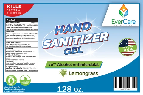 128oz Hand Sanitizer Gel Lemongrass EverCare Labs 포장