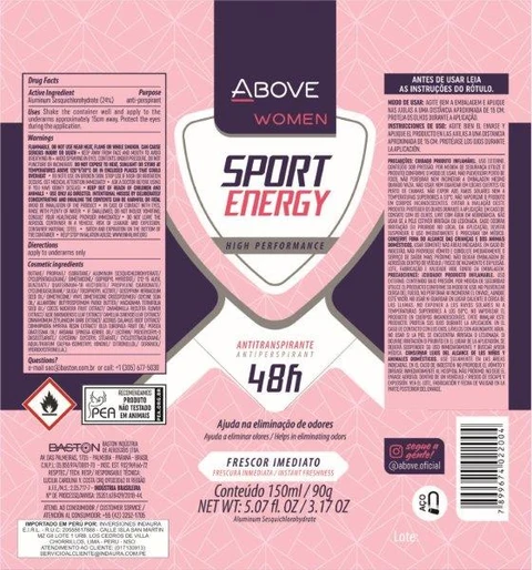 Antiperspirant Above Sport Energy Women 포장