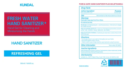 Kundal Fresh Water Hand Sanitizer packaging