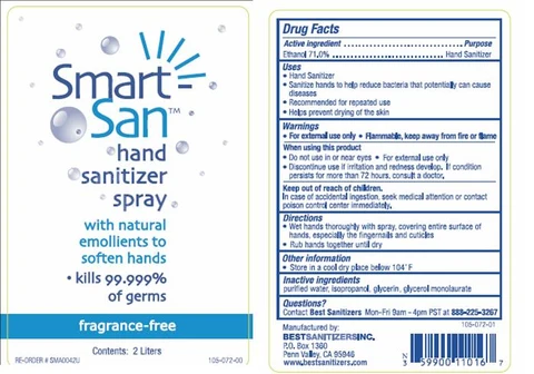 Smart San Hand Sanitizer Spray Fragrenace-Free 포장