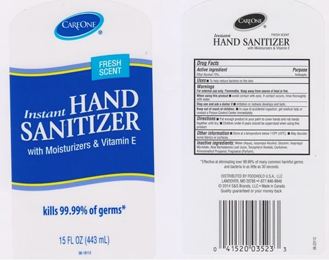 CAREONEInstant Hand Sanitizer with Moisturizers and Vitamin E packaging