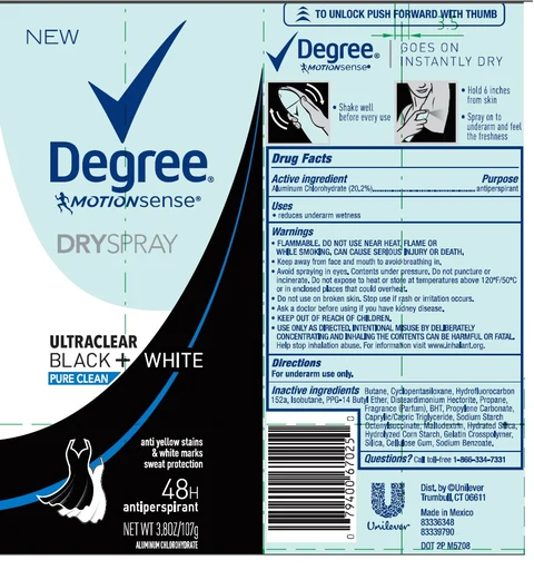 DegreeMotionSense Ultraclear Black and White Pure Clean Dry Antiperspirant 포장