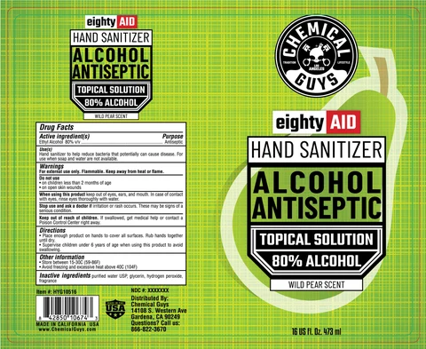 Chemical Guys EIGHTYAID Hand Sanitizer 80% Alcohol Antiseptic Wild Pear Scent 포장