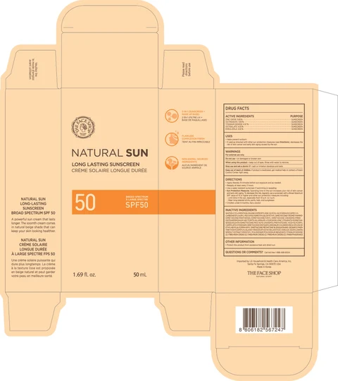 THEFACESHOP Natural Sun Long Lasting Sunscreen Broad Spectrum SPF 50 포장