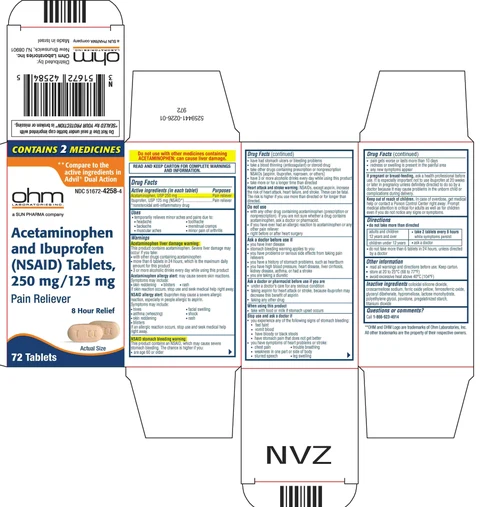 Acetaminophen 250 mg and Ibuprofen 125 mg 포장