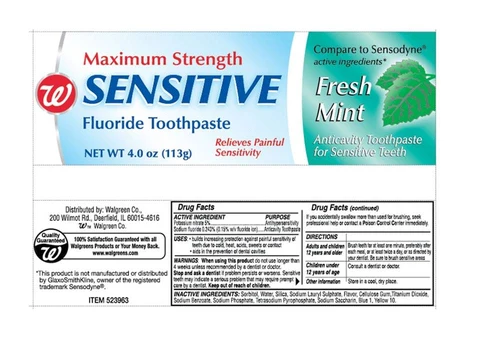 Walgreens Maximum Strength Sensitive Fluoride packaging