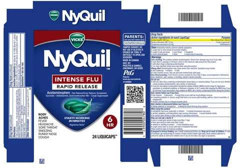 Vicks NyQuilIntense Flu Rapid Release LiquiCaps 포장